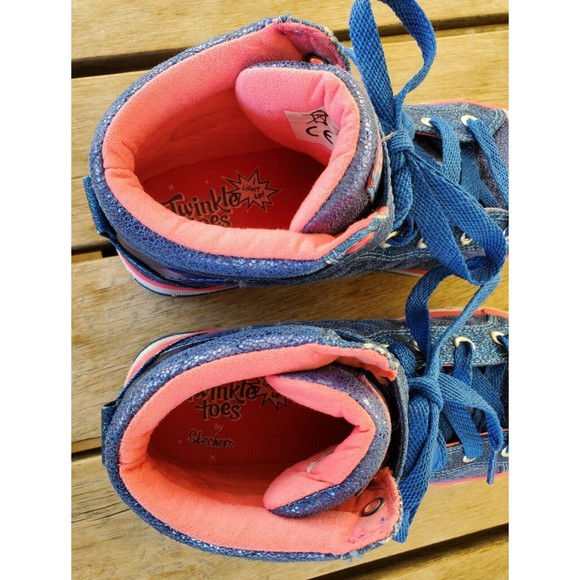 Skechers Twinkle Toes Girls Blue Metallic Lace Up / Hook & Loop High Tops Size 3 - Picture 7 of 11